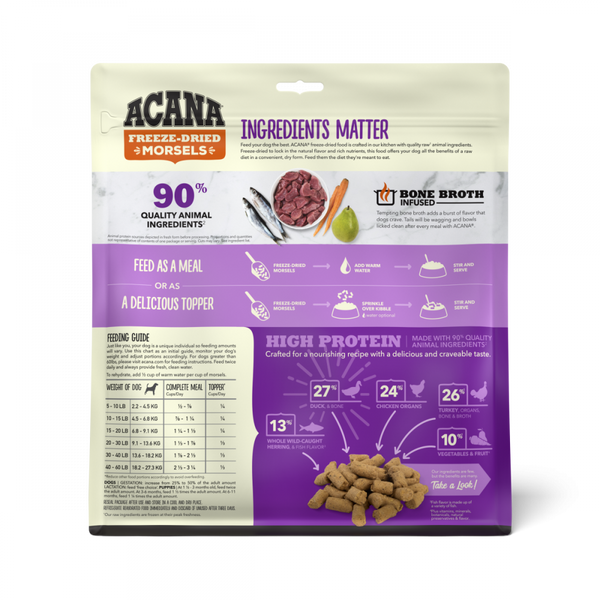 ACANA Freeze Dried Dog Food & Topper, Grain Free, High Protein,  Fresh & Raw Animal Ingredients, Duck Recipe, Morsels