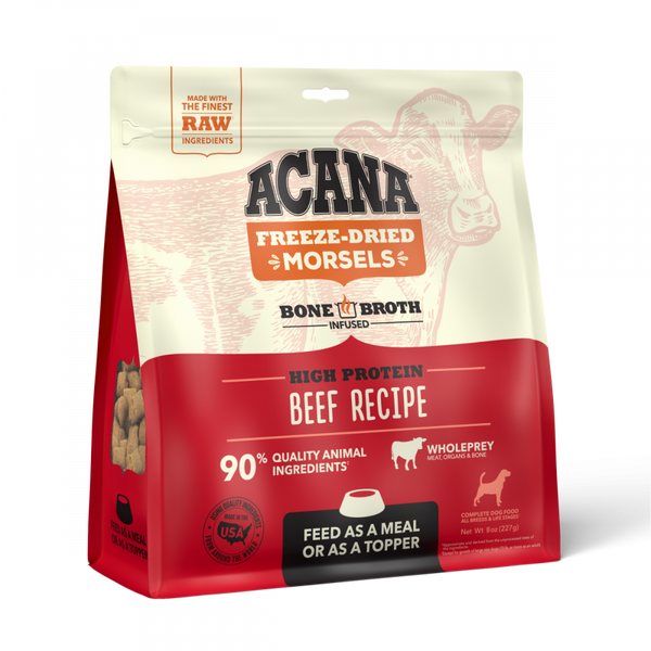 ACANA Freeze Dried Dog Food & Topper, Grain Free, High Protein,  Fresh & Raw Animal Ingredients, Ranch-Raised Beef Recipe, Morsels