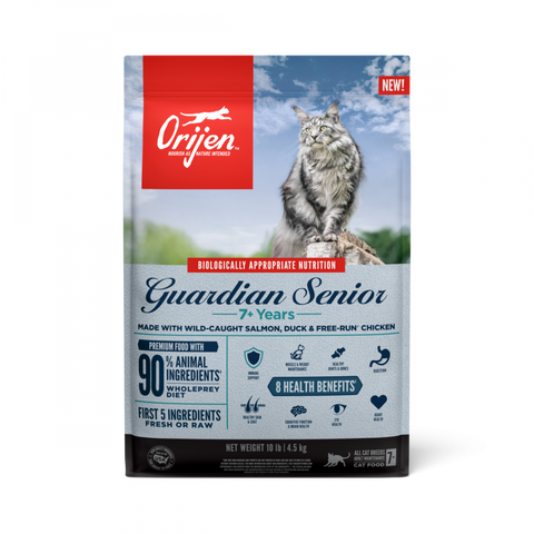 ORIJEN Dry Senior Cat Food Grain Free Premium High Protein Fresh & Raw Animal Ingredient Guardian Senior
