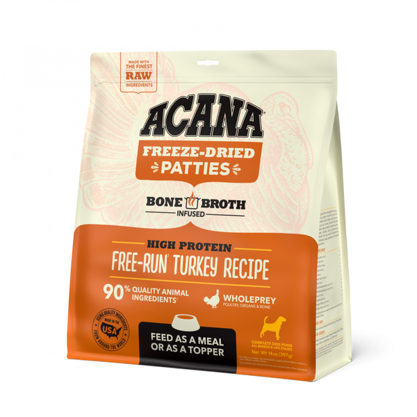 ACANA Freeze Dried Dog Food & Topper, Grain Free, High Protein,  Fresh & Raw Animal Ingredients, Free-Run Turkey Recipe, Patties