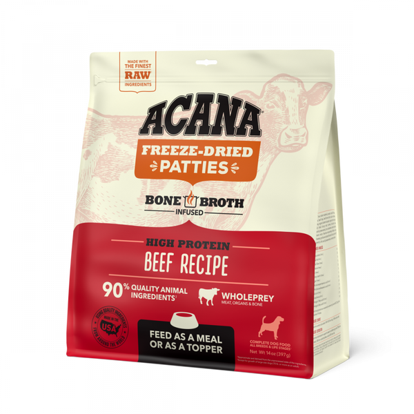 ACANA Freeze Dried Dog Food & Topper, Grain Free, High Protein,  Fresh & Raw Animal Ingredients, Ranch Raised Beef Recipe, Patties