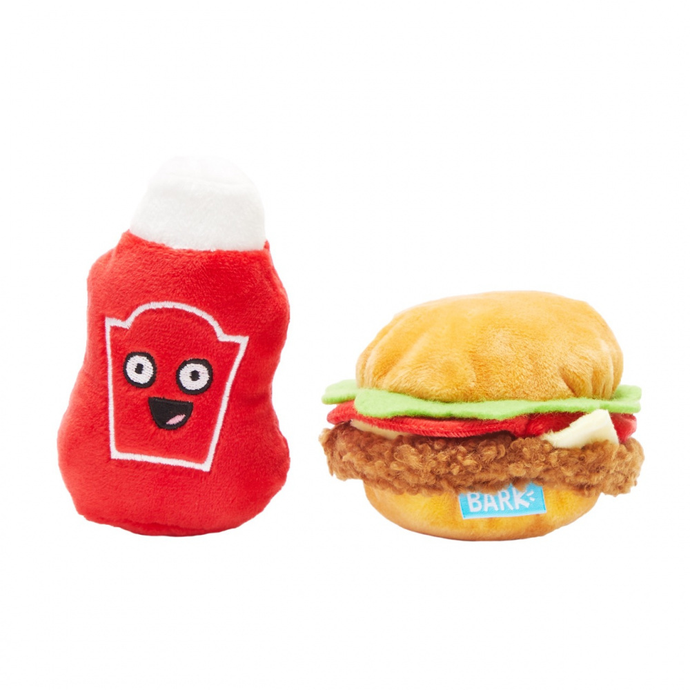 Bark Cookout Burger & Ketchup Plush Dog Toy