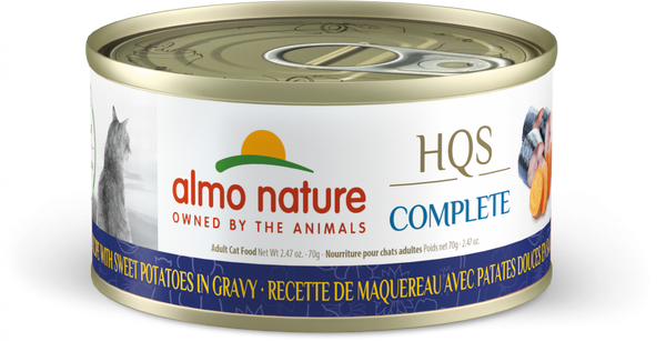 Almo Nature HQS Complete Cat Grain Free Mackerel with Sweet Potatoes In Gravy Canned Cat Food