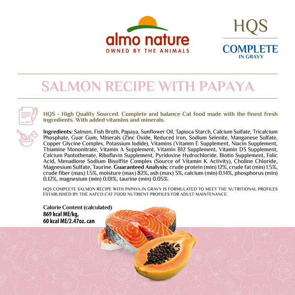 Almo Nature HQS Complete Cat Grain Free Salmon with Papaya Canned Cat Food