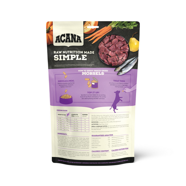 ACANA Freeze Dried Dog Food & Topper, Grain Free, High Protein,  Fresh & Raw Animal Ingredients, Duck Recipe, Morsels