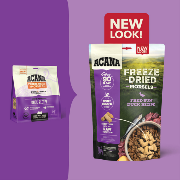 ACANA Freeze Dried Dog Food & Topper, Grain Free, High Protein,  Fresh & Raw Animal Ingredients, Duck Recipe, Morsels