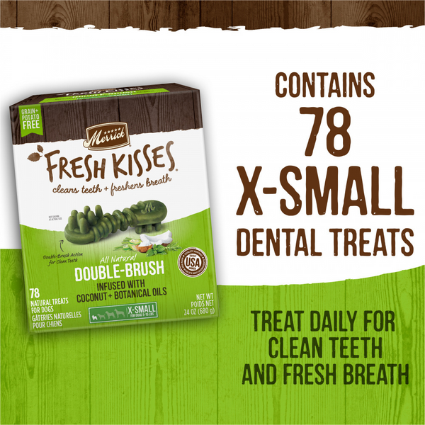 Merrick Fresh Kisses Coconut Oil and Botanics Dental Dog Chews Extra Small