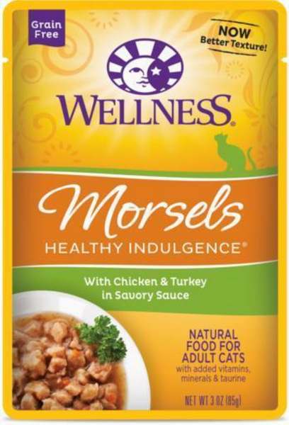 Wellness Healthy Indulgence Natural Grain Free Morsels with Chicken and Turkey in Savory Sauce Cat Food Pouch