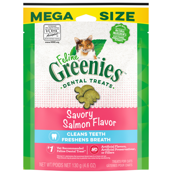 Feline Greenies Adult Natural Dental Care Savory Salmon Flavor Cat Treats