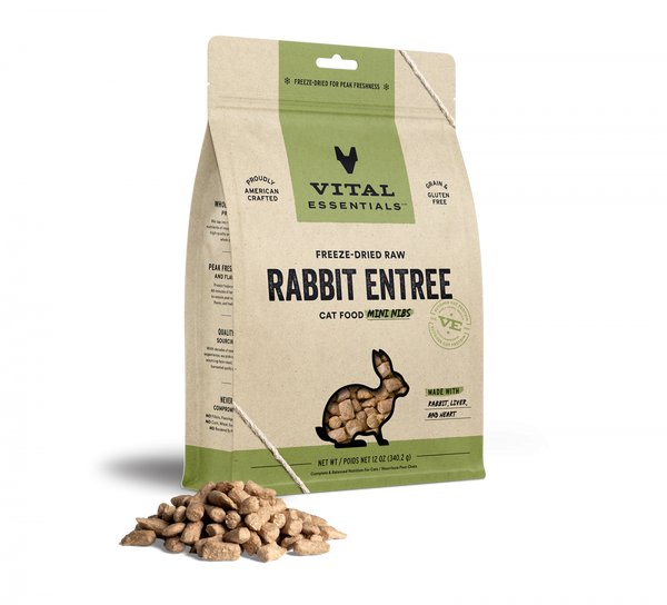 Vital Essentials Grain Free Rabbit Mini Nibs Freeze Dried Raw Food for Cats