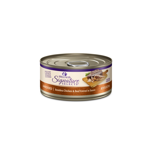 Wellness CORE Signature Selects Grain Free Canned Cat Food, Shredded Chicken & Beef Entree in Sauce