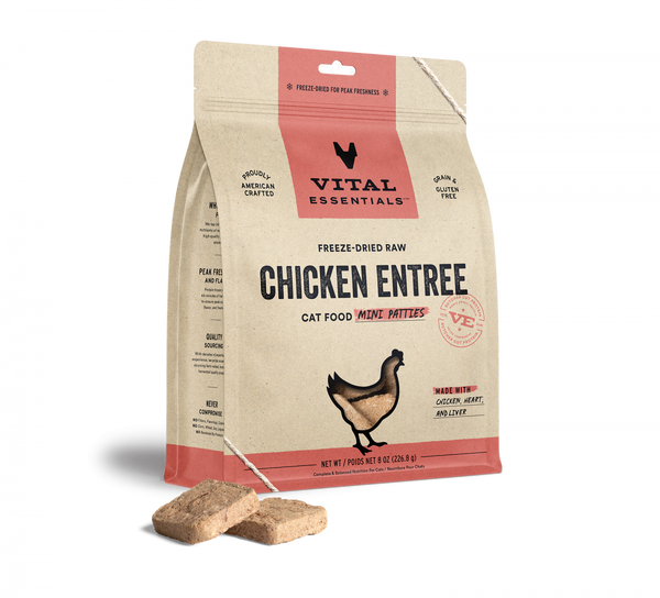 Vital Essentials Grain Free Chicken Dinner Patties Freeze Dried Raw Food for Cats