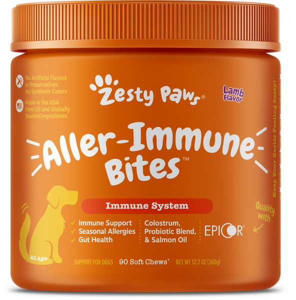 Zesty Paws Aller-Immune Bites for Seasonal Allergies Lamb Flavor Immune Function   Sensitive Skin & Gut Health for Dogs
