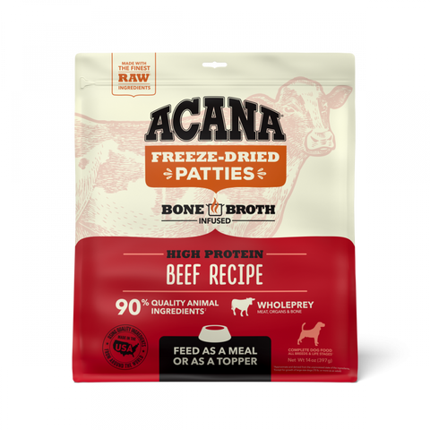ACANA Freeze Dried Dog Food & Topper, Grain Free, High Protein,  Fresh & Raw Animal Ingredients, Ranch Raised Beef Recipe, Patties