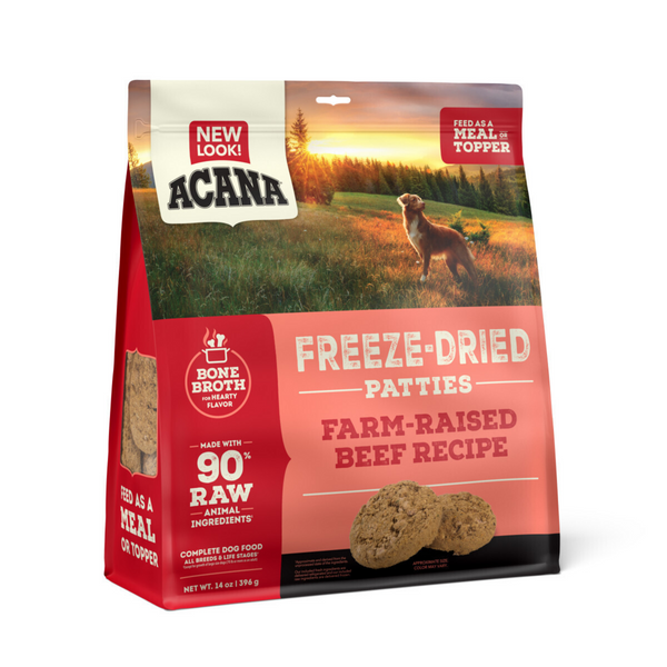 Acana Freeze Dried Dog Food & Topper, Grain Free, High Protein,  Fresh & Raw Animal Ingredients, Ranch Raised Beef Recipe, Patties