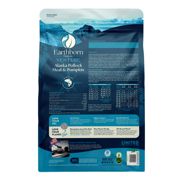 Earthborn Holistic Venture Grain Free Alaska Pollock Meal and Pumpkin Dry Dog Food