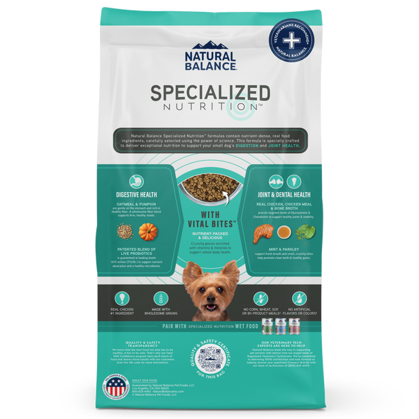 Natural Balance Specialized Nutrition Dry Dog Food, Small Breed Digestive & Joint Health Chicken & Oatmeal Formula