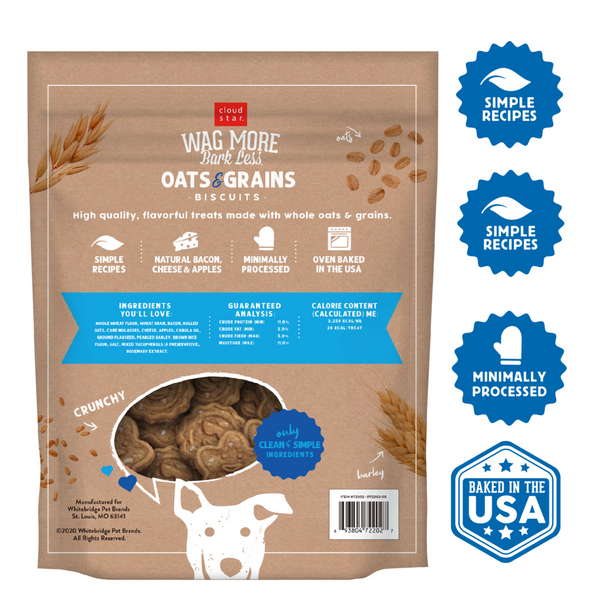 Cloud Star Wag More Bark Less Oats & Grains Crunchy Bacon & Cheese & Apples Dog Treats