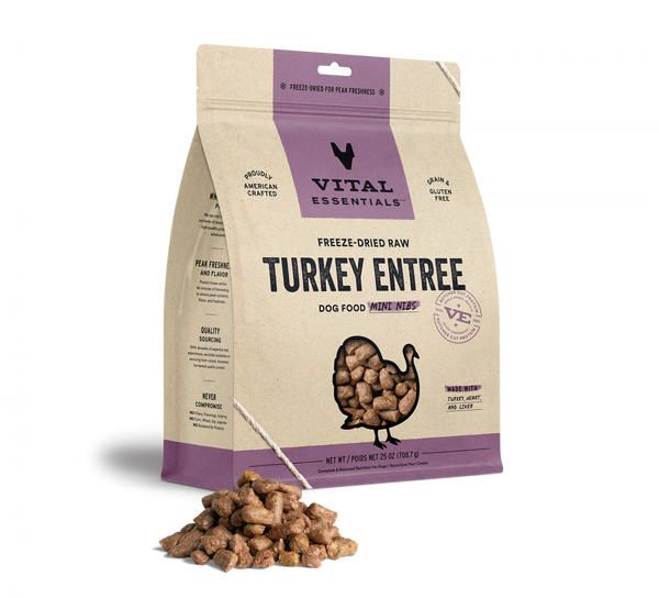 Vital Essentials Freeze Dried Grain Free Turkey Mini Nibs Entree for Dogs Food