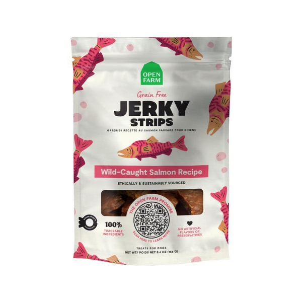 Open Farm Grain Free Wild Caught Salmon Jerky Strips Dog Treats