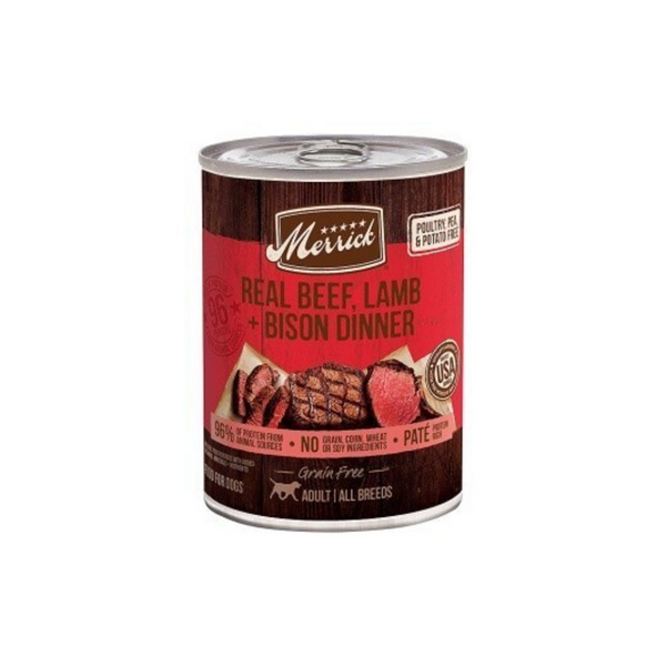 Merrick Grain Free 96% Beef Lamb and Bison Adult Wet Dog Food