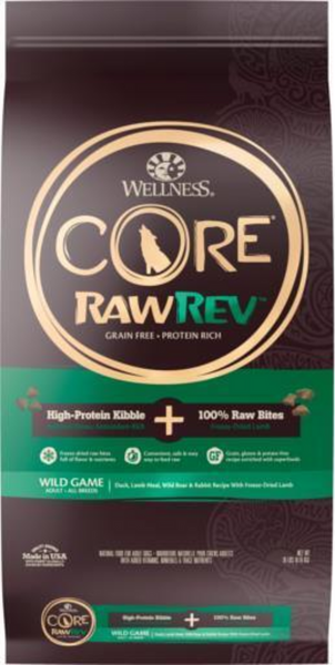 Wellness CORE RawRev Natural Grain Free Wild Game Duck, Lamb, Wild Boar & Rabbit with Freeze Dried Lamb Dry Dog Food