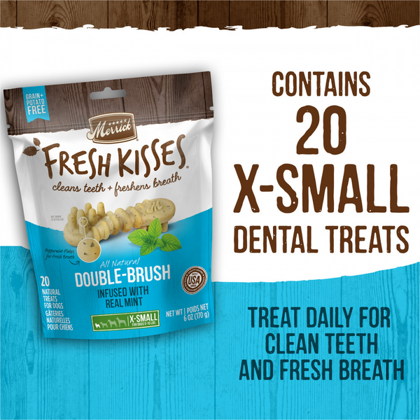 Merrick Fresh Kisses Dog Dental Treats With Mint Breath Strips Dog Treats for Toy Breeds