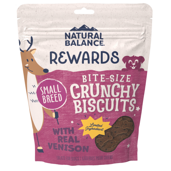 Natural Balance Rewards Crunchy Biscuits Dog Treats for Small Breeds with Real Venison