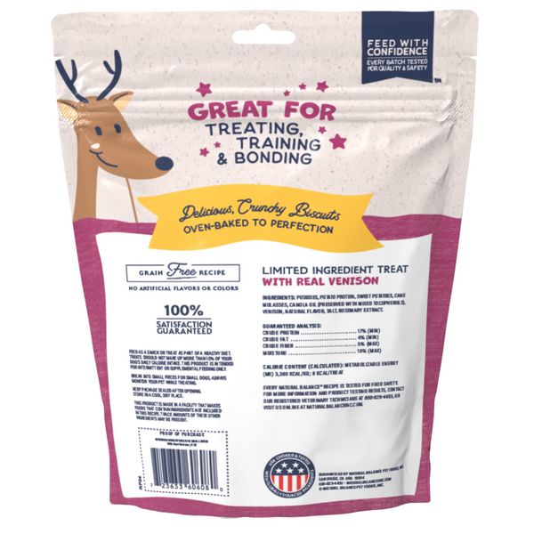 Natural Balance Rewards Crunchy Biscuits Dog Treats for Small Breeds with Real Venison