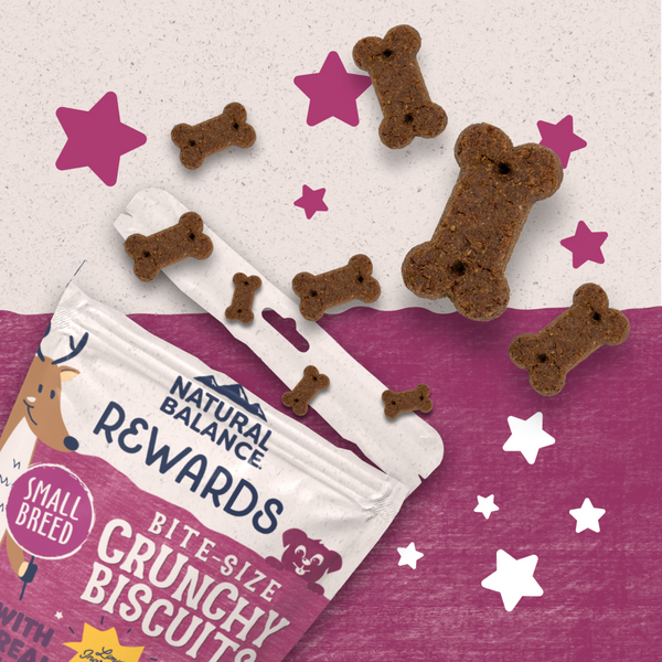 Natural Balance Rewards Crunchy Biscuits Dog Treats for Small Breeds with Real Venison