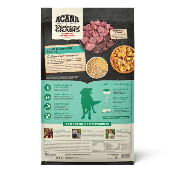 Acana Wholesome Grains, Lamb & Pumpkin Recipe, Limited Ingredient Diet Dry Dog Food