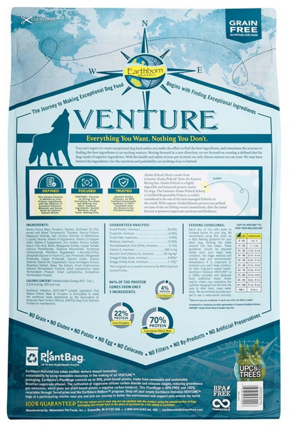 Earthborn Holistic Venture Grain Free Alaska Pollock Meal and Pumpkin Dry Dog Food