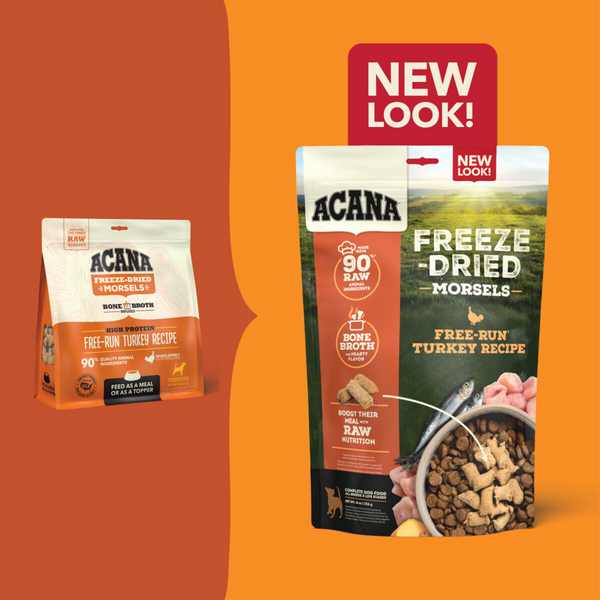 ACANA Freeze Dried Dog Food & Topper, Grain Free, High Protein,  Fresh & Raw Animal Ingredients, Free-Run Turkey Recipe, Morsels