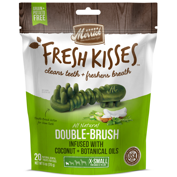 Merrick Fresh Kisses Coconut Oil and Botanics Dental Dog Chews Extra Small