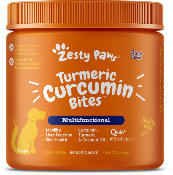 Zesty Paws Turmeric Curcumin Bites Joint & Immune Health Duck Soft Chews for Dogs