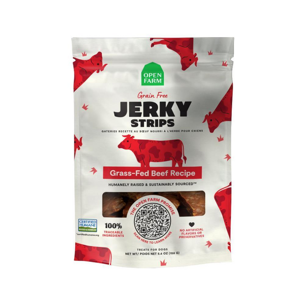 Open Farm Grain Free Grass Fed Beef Jerky Strips Dog Treats