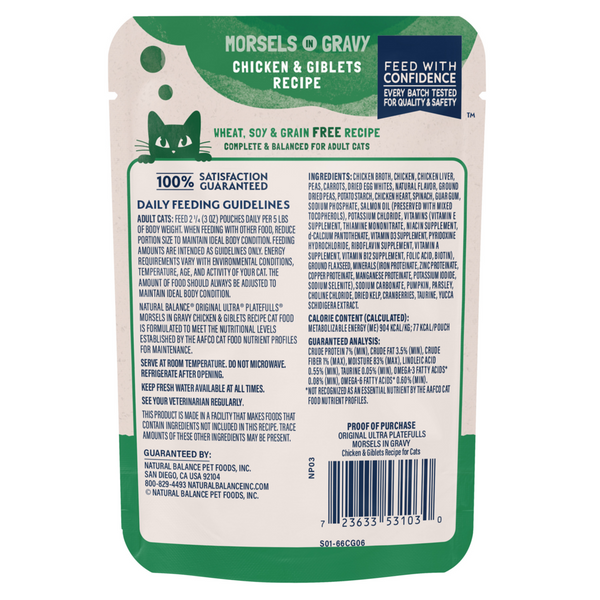 Natural Balance Original Ultra Platefulls Wet Cat Food, Chicken & Giblets Morsels in Gravy Recipe