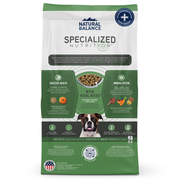 Natural Balance Specialized Nutrition Dry Dog Food, Digestive & Immune Health Lamb & Oatmeal Formula