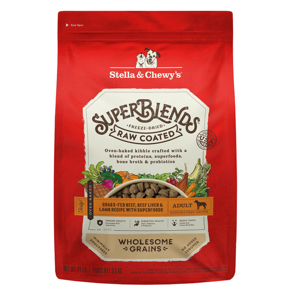 Stella & Chewy's SuperBlends Raw Coated Wholesome Grains Grass Fed Beef & Beef Liver & Lamb Recipe with Superfoods