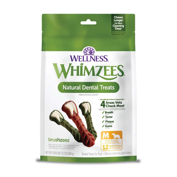 Whimzees Brushzees Natural Daily Dental Medium Breed Dog Treats