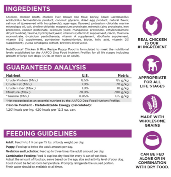 Nutrisource Chicken & Rice Puppy Food Cans