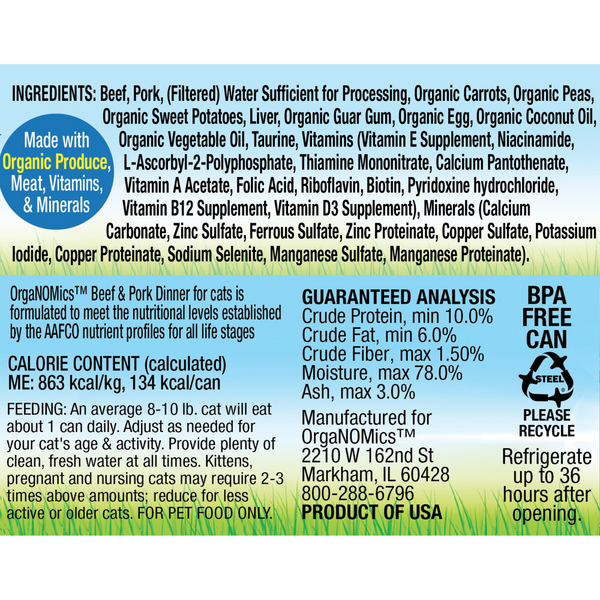 Organomics Beef and Pork Dinner for Cats