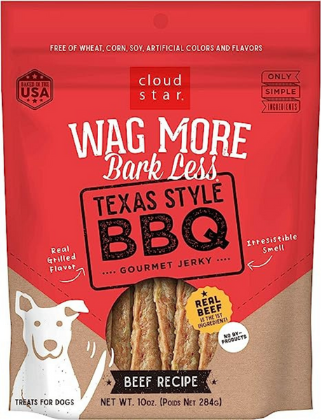 Cloud Star Wag More Bark Less Jerky Grain Free Texas BBQ Beef Dog Treats