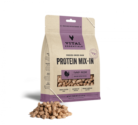 Vital Essentials Freeze Dried Raw Protein Mix In Turkey Recipe Mini Nibs Topper for Dogs