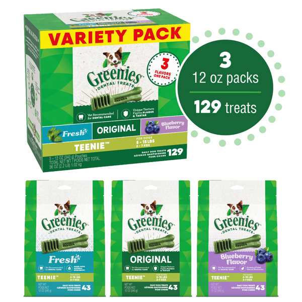 Greenies Teenie Dental Chews Flavored with Spearmint and Blueberry Dog Treats