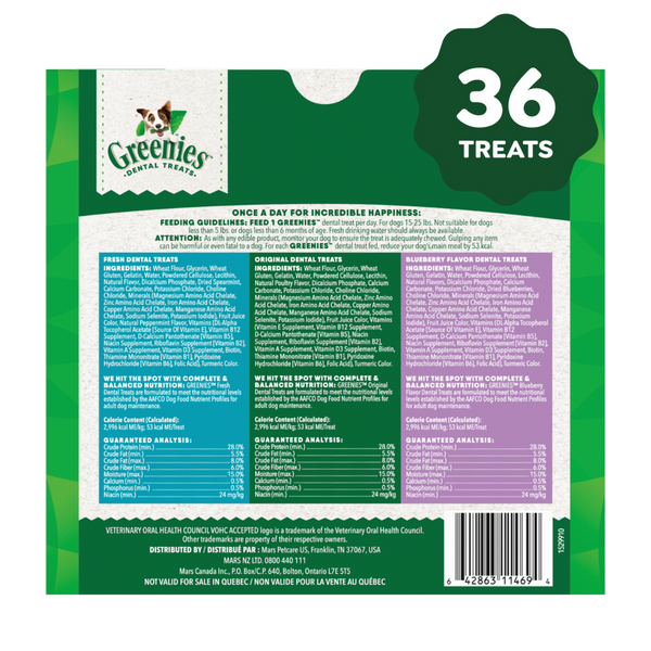 Greenies Regular Chews Flavored with Spearmint and Blueberry Dog Treat