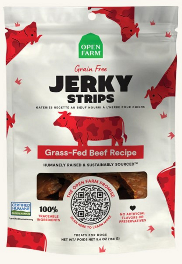 Open Farm Grain Free Grass Fed Beef Jerky Strips Dog Treats