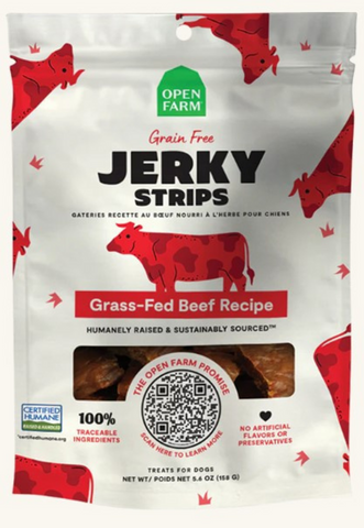 Open Farm Grain Free Grass Fed Beef Jerky Strips Dog Treats