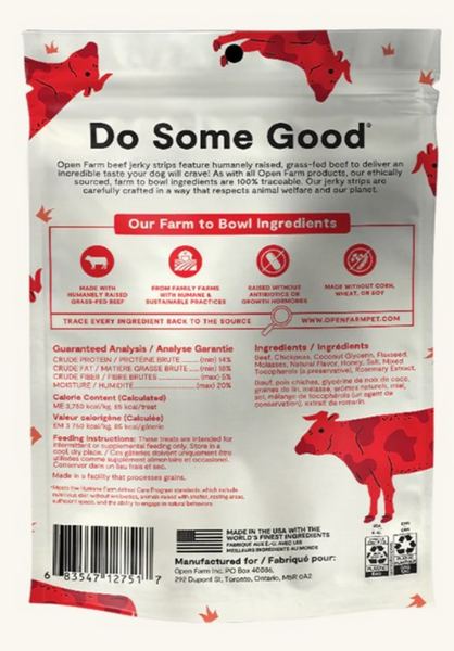 Open Farm Grain Free Grass Fed Beef Jerky Strips Dog Treats