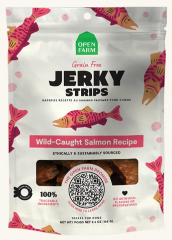 Open Farm Grain Free Wild Caught Salmon Jerky Strips Dog Treats